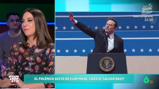 Maya Pixelskaya reacciona al polémico gesto de Elon Musk: "No paraba de pedir taxis y no paró ninguno" Zapeando analiza en este vídeo el polémico gesto de Elon Musk tras la investidura de Trump, que uno de sus amigos defiende asegurando que se trata de un gesto de "mi corazón a la audiencia": "Adolf también lo decía", ironiza Dani Mateo.