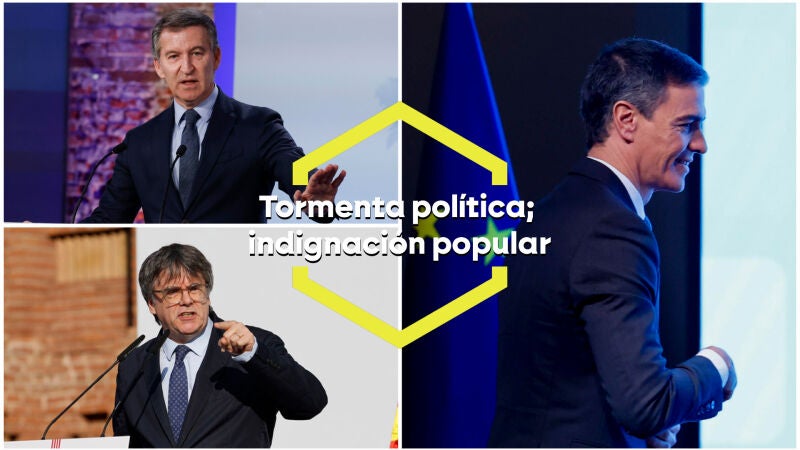 En la imagen, Feijóo, Puigdemont y Sánchez