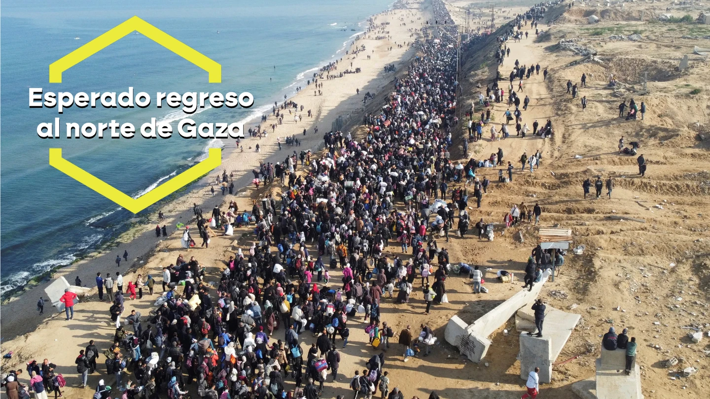 Miles de palestinos regresan al norte de Gaza tras el alto el fuego Miles de palestinos regresan al norte de Gaza tras el alto el fuego