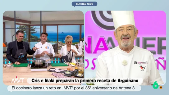 El 'aviso' de Arguiñano a Carlos Maldonado sobre Iñaki López y Cristina Pardo Cristina Pardo e Iñaki López, con las lecciones magistrales de Carlos Maldonado, replican la primera receta de Karlos Arguiñano al llegar a Antena 3 en 2010. En este vídeo, el mítico cocinero les manda un mensaje.