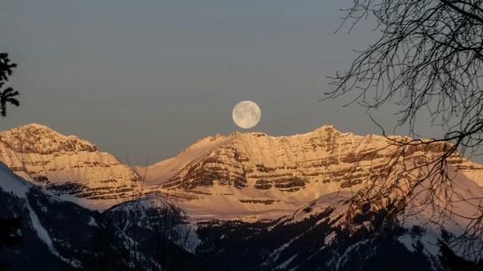 ¿Cuándo habrá luna llena en febrero de 2025? Prepárate para la Luna de nieve. La luna llena se asoma sobre unas montañas nevadas.