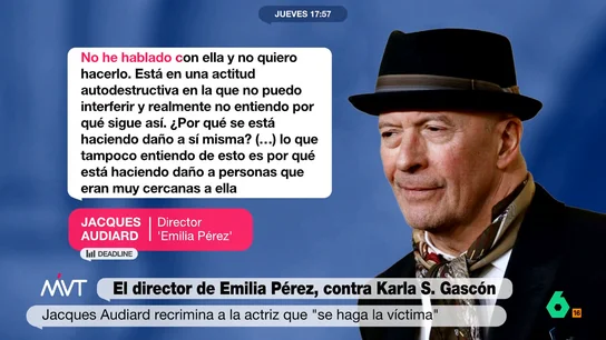 Iñaki López responde al director de 'Emilia Pérez' tras arremeter contra Karla Sofía Gascón Jacques Audiard, director de 'Emilia Pérez', se sumaba a la ola de críticas contra Karla Sofía Gascón por sus tuits racistas, mientras él mismo tiene su propia polémica al asegurar que el español "es un idioma de pobres e inmigrantes".