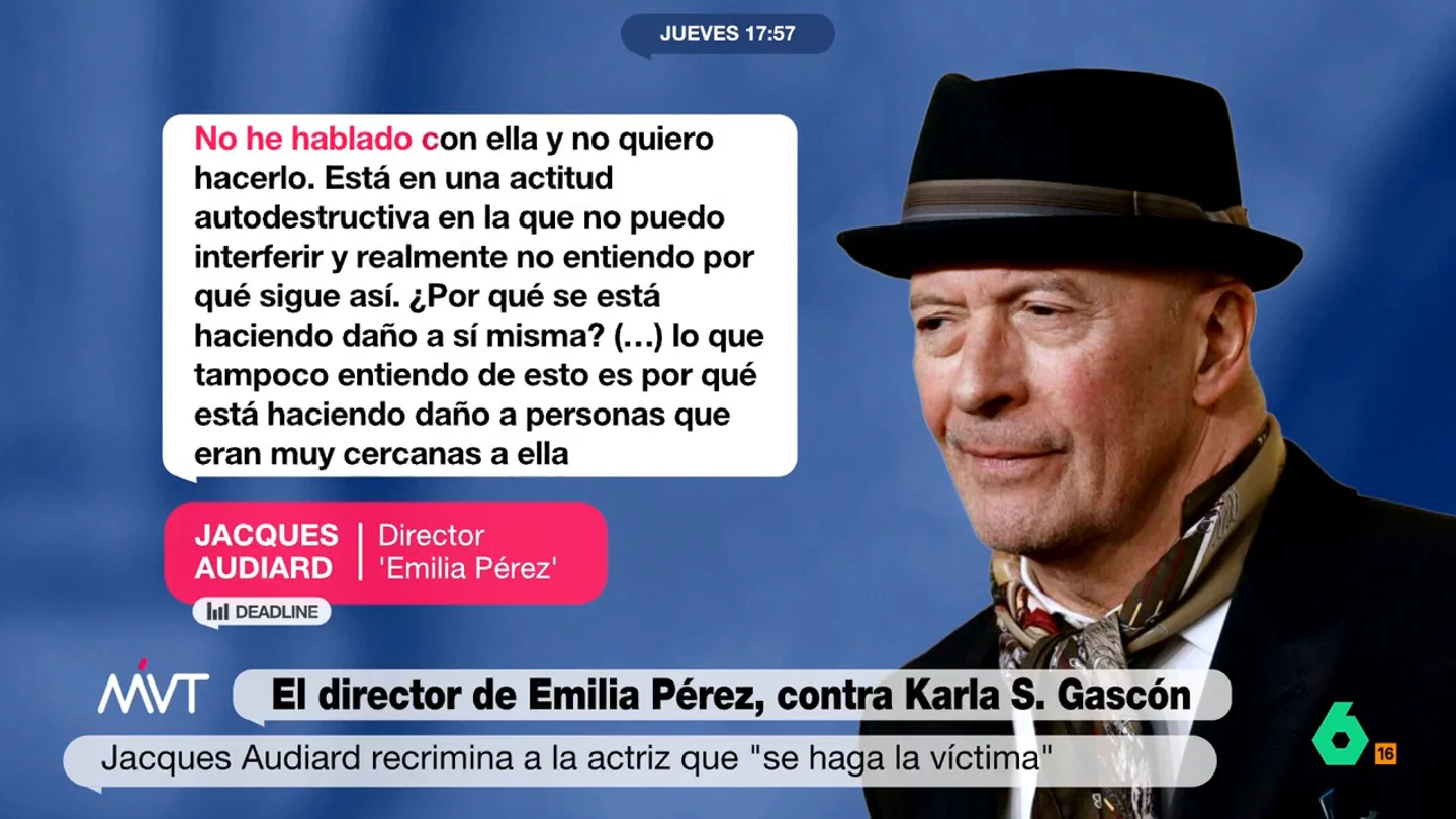 Iñaki López responde al director de 'Emilia Pérez' tras arremeter contra Karla Sofía Gascón Jacques Audiard, director de 'Emilia Pérez', se sumaba a la ola de críticas contra Karla Sofía Gascón por sus tuits racistas, mientras él mismo tiene su propia polémica al asegurar que el español "es un idioma de pobres e inmigrantes".