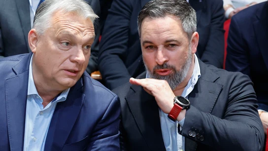 El presidente de Vox, Santiago Abascal (d), conversa con el primer ministro húngaro, Viktor Orbán (Archivo) El presidente de Vox, Santiago Abascal (d), conversa con el primer ministro húngaro, Viktor Orbán (Archivo)