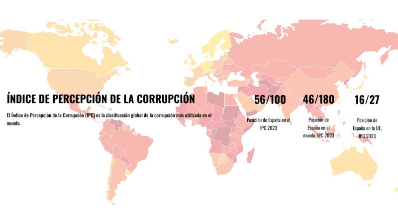 Mapa de España y su posición en el ranking de lucha contra la corrupción