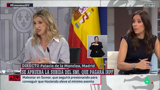 Pilar Velasco reacciona al 'choque' entre Hacienda y trabajo por el SMI: "El cabreo de Yolanda Díaz es normal" Pilar Velasco reacciona al 'choque' entre Hacienda y trabajo por el SMI: "El cabreo de Yolanda Díaz es normal"