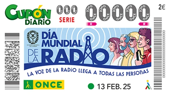 Cupón de la ONCE del 13 de febrero de 2025, dedicado al Día Mundial de la Radio. Cupón de la ONCE del 13 de febrero de 2025, dedicado al Día Mundial de la Radio.