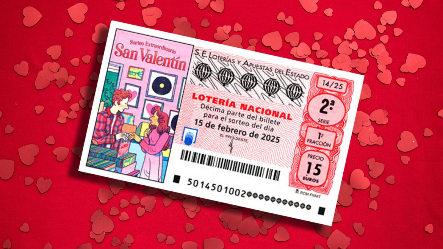 Cup&oacute;n del sorteo extraordinario de San Valent&iacute;n de la Loter&iacute;a Nacional, celebrado el 15 de febrero de 2025.