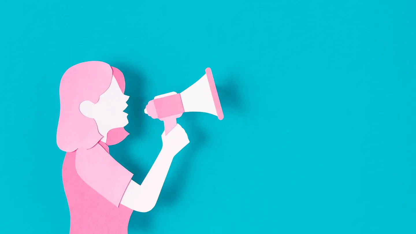 Ilustración de una mujer con altavoz. Ilustración de una mujer con altavoz.