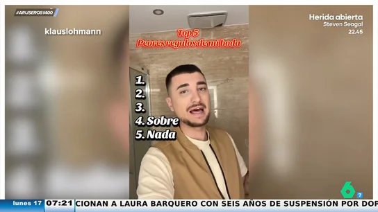Un tiktoker hace un top 5 de los peores regalos que le dieron en su boda: "¿Qué amigos tiene este hombre?" Un tiktoker hace un top 5 de los peores regalos que le dieron en su boda: "¿Qué amigos tiene este hombre?"