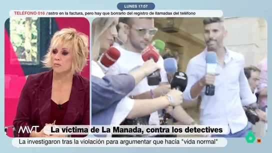Cristina Pardo: "¿Cómo debería comportarse una víctima para que, a ojos de la sociedad, se pueda considerar víctima?" La abogada de la víctima de 'La Manada' ha pedido dos años de cárcel para las detectives que investigaron a su representada. Los detectives la cuestionaban, afirmando que su actitud "no se correspondía con el de una chica traumatizada".