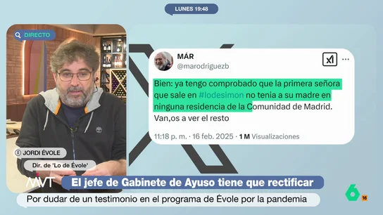 Jordi Évole responde a Miguel Ángel Rodríguez: "Estás calumniando a la hija de una señora que murió en las residencias" Jordi Évole analiza con Iñaki López y Cristina Pardo las acusaciones vertidas por Miguel Ángel Rodríguez contra 'Lo de Évole', llegando a poner en duda el testimonio de la hija de una de las fallecidas en las residencias.