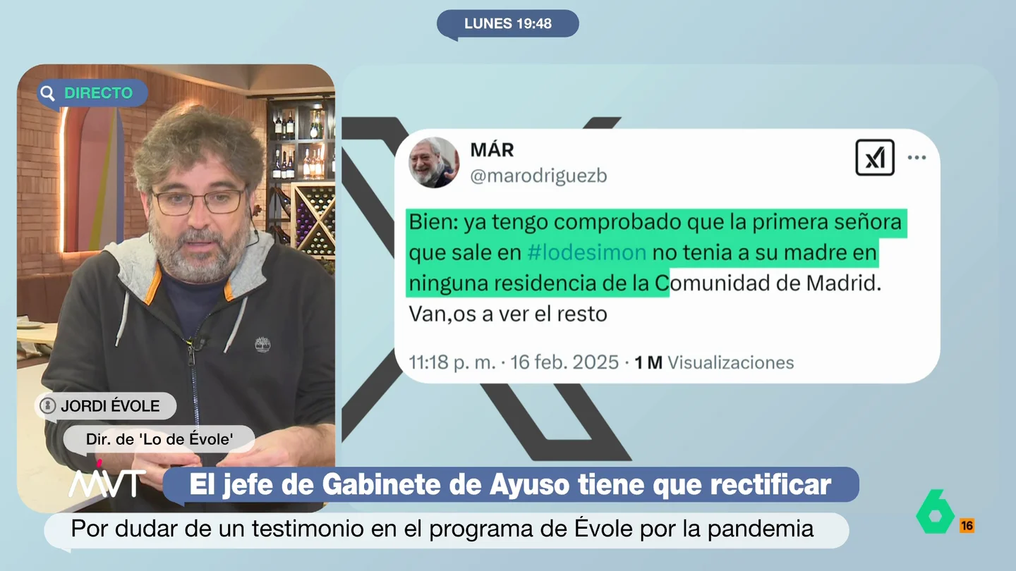 Jordi Évole responde a Miguel Ángel Rodríguez: "Estás calumniando a la hija de una señora que murió en las residencias" Jordi Évole analiza con Iñaki López y Cristina Pardo las acusaciones vertidas por Miguel Ángel Rodríguez contra 'Lo de Évole', llegando a poner en duda el testimonio de la hija de una de las fallecidas en las residencias.