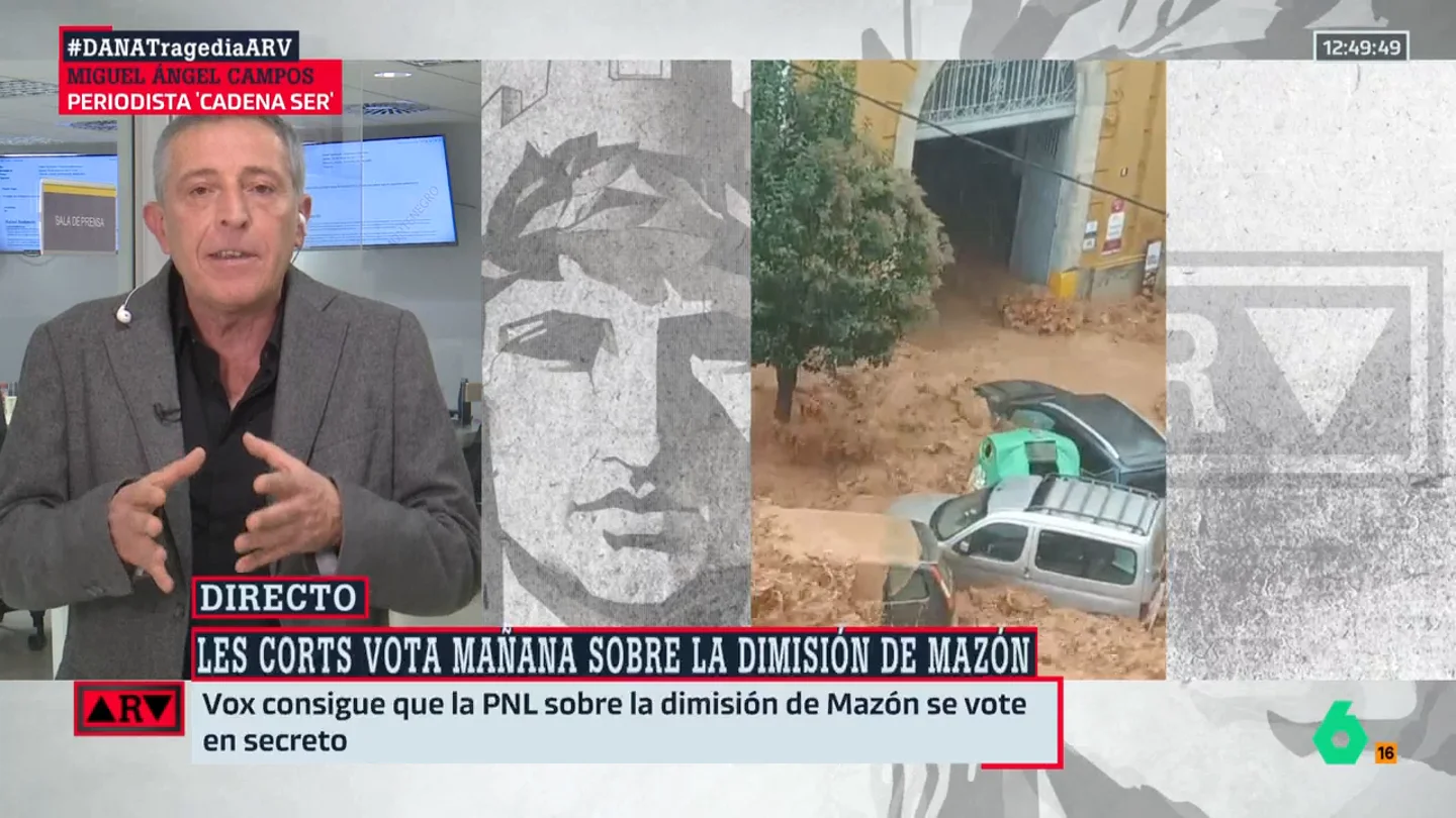 Miguel Ángel Campos, sobre la investigación de la DANA que pone el foco en Mazón: "La jueza quiere saber por qué el aviso a los móviles no llegó antes" Miguel Ángel Campos, sobre la investigación de la DANA que pone el foco en Mazón: "La jueza quiere saber por qué el aviso a los móviles no llegó antes"