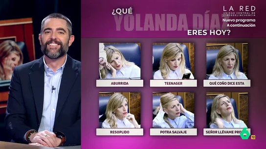 "¿Qué Yolanda Díaz eres hoy?": Dani Mateo analiza su 'repertorio' de caras durante la sesión de control a Montero Yolanda Díaz dejaba un variado repertorio de gestos durante la sesión de control en la que María Jesús Montero defendía el IRPF al salario mínimo. Dani Mateo las analiza todas en este vídeo de El Intermedio.