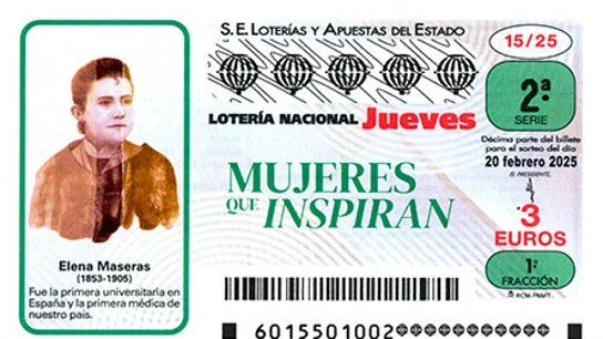 Décimo de la Lotería Nacional del 19 de febrero de 2025 con Elena Maseras como protagonista. Décimo de la Lotería Nacional del 19 de febrero de 2025 con Elena Maseras como protagonista.