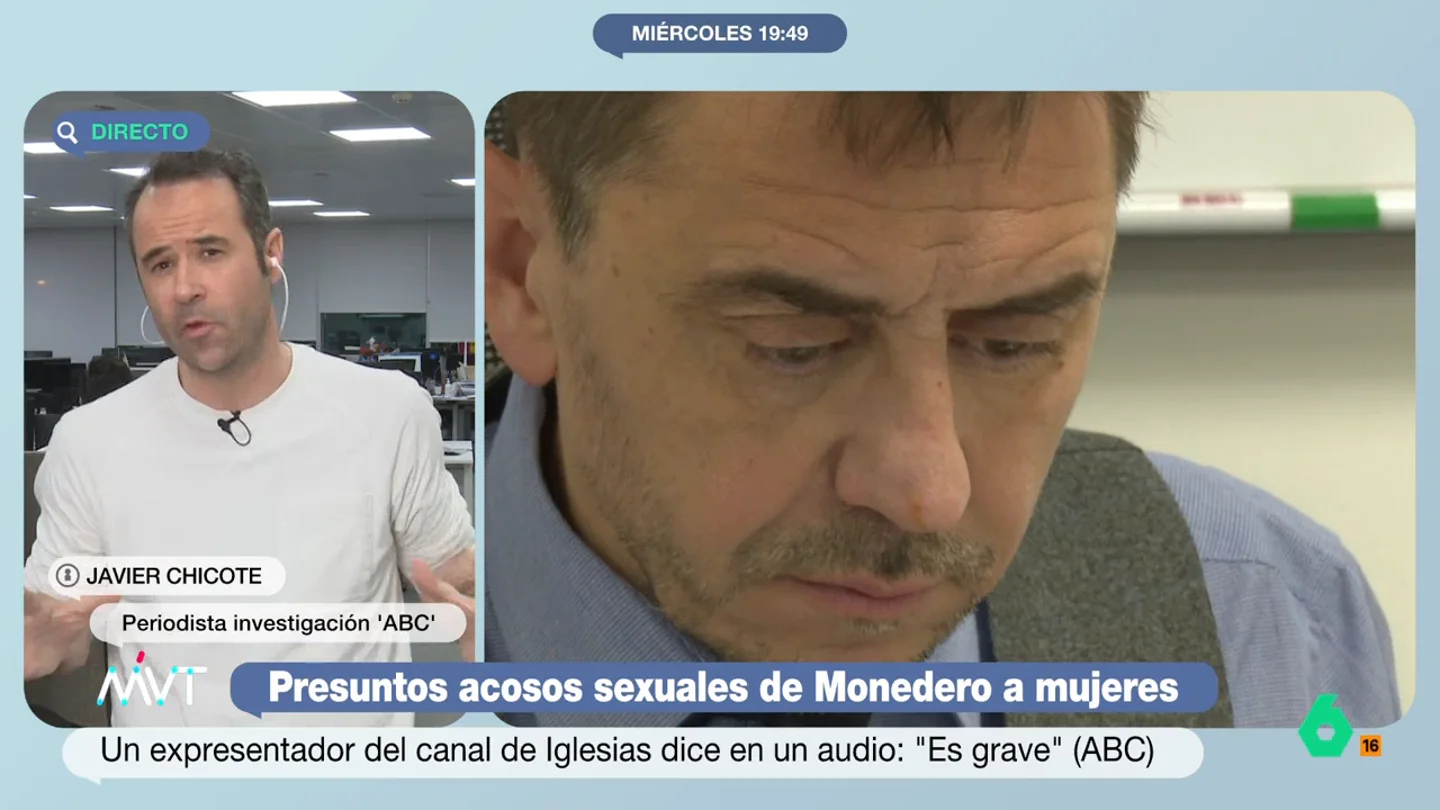 Javier Chicote, sobre los presuntos acosos sexuales de Monedero: "Sé que hay más casos, pero no he querido entrar a describirlos" Más Vale Tarde conversa con Javier Chicote, el periodista de 'ABC' que ha publicado la noticia de los presuntos acosos sexuales de Juan Carlos Monedero. En este vídeo, afirma que tras conocerse la noticia, "puede que aparezca una denuncia".