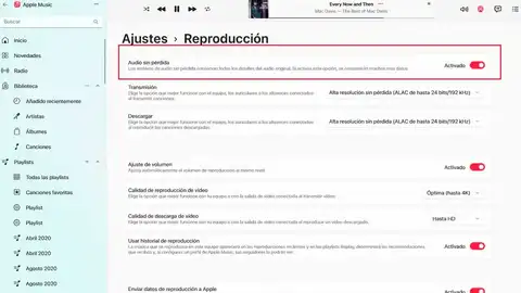 Activando el audio sin pérdida en Apple Music Activando el audio sin pérdida en Apple Music
