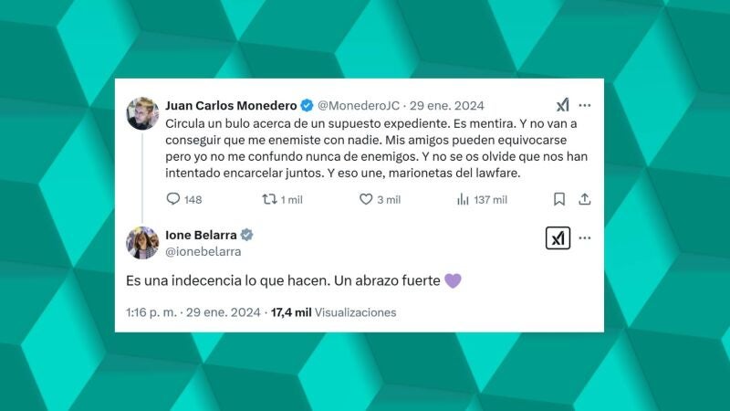 Tuit de Monedero de enero de 2024 sobre su supuesto expediente. 