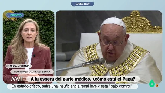 MVT La neumóloga Olga Medrano, sobre el estado de salud del papa Francisco: "Creo que podemos ser optimistas" MVT La neumóloga Olga Medrano, sobre el estado de salud del papa Francisco: "Creo que podemos ser optimistas"
