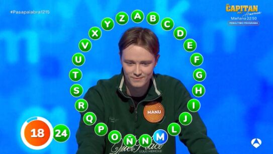 Manu se queda en 'Pasapalabra' a tan solo una letra de completar El Rosco