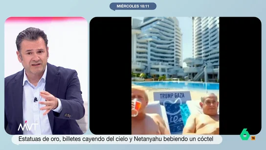 Iñaki López, muy crítico con el vídeo de Trump sobre Gaza: "Ni Kim Jong-un se atrevería a hacer un vídeo tan megalómano" En las imágenes se puede ver desde a Elon Musk comiendo humus o tirando dinero, a Netanyahu bebiendo o estatuas de oro del presidente estadounidense. El presentador considera que las imágenes representan "una especie de pesadilla, protagonizada por Trump".