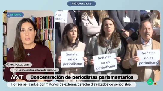 Llapart desvela que los periodistas del Congreso están "asustados" ante los pseudoperiodistas ultras: "Vivimos con el miedo de que nos graben para señalarlos y perseguirnos" Los periodistas parlamentarios se han concentrado para protestar por las prácticas de ciertos agitadores ultra que no dudan en señalarles y amenazarles durante su labor informativa en el Congreso de los Diputados.