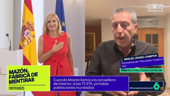 Miguel Ángel Campos: "Carlos Mazón entró en el CECOPI 224 muertos tarde" El periodista de Cadena Ser expone que la jueza de Catarroja podrá citar a Salomé Pradas como "investigada", que ha perdido el aforamiento, y además, exigirle el contenido de su teléfono móvil.