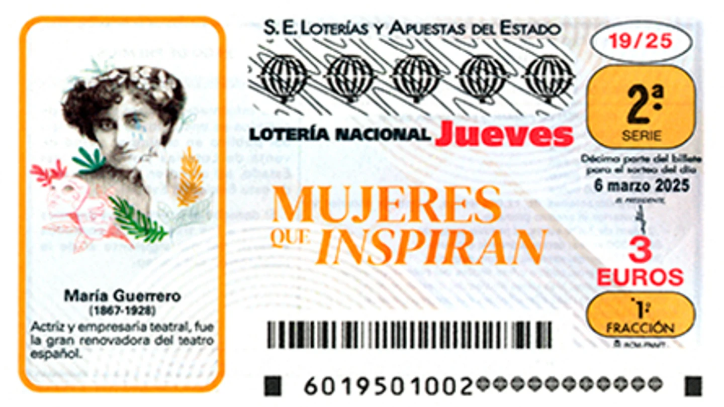 Décimo de Lotería Nacional dedicado a María Guerrero para el día 6 de marzo de 2025 Décimo de Lotería Nacional dedicado a María Guerrero para el día 6 de marzo de 2025