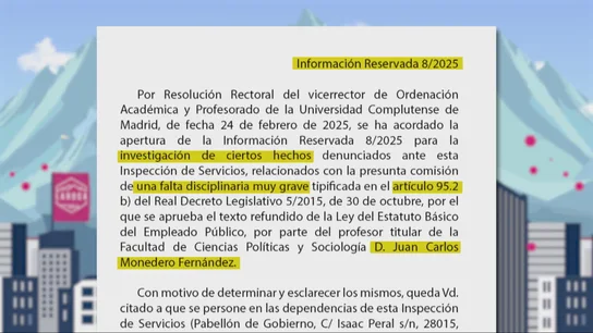 La Roca accede en exclusiva al documento remitido por la Complutense a las alumnas que denunciaron a Juan Carlos Monedero La Roca accede en exclusiva al documento remitido por la Complutense a las alumnas que denunciaron a Juan Carlos Monedero