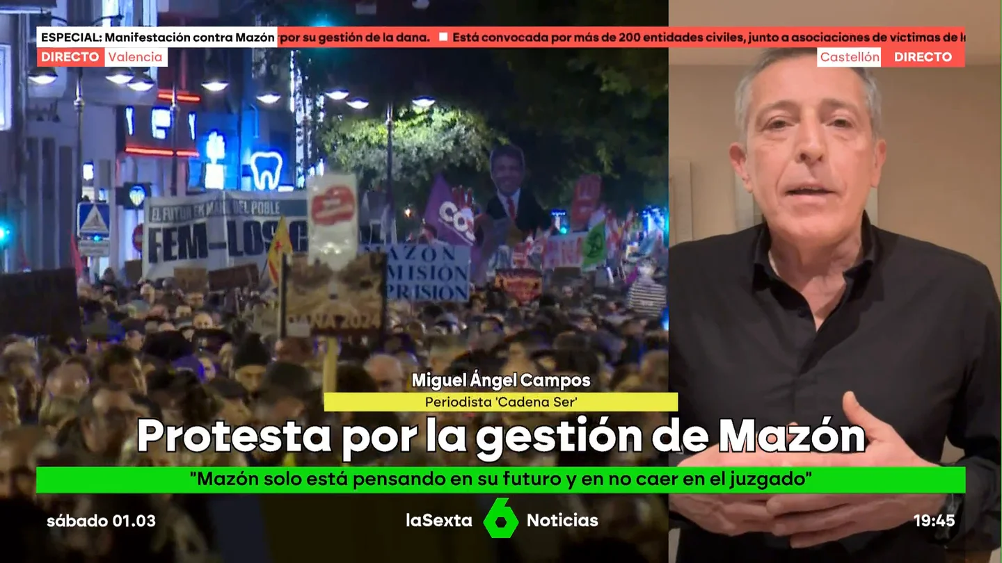 Miguel Ángel Campos, sobre Mazón: "Solo piensa en su futuro personal, y para eso es capaz de sacrificar su dignidad" Miguel Ángel Campos, sobre Mazón: "Solo piensa en su futuro personal, y para eso es capaz de sacrificar su dignidad"