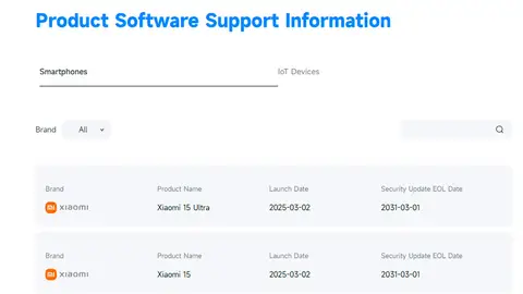 La página de soporte de los Xiaomi 15 La página de soporte de los Xiaomi 15