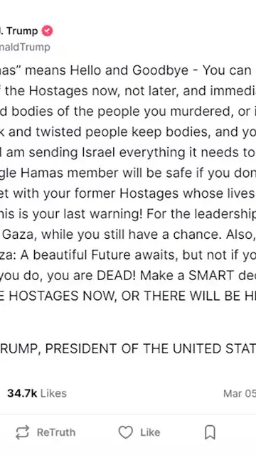 El mensaje de Donal Trump publicado en su red social este miércoles. El mensaje de Donal Trump publicado en su red social este miércoles.
