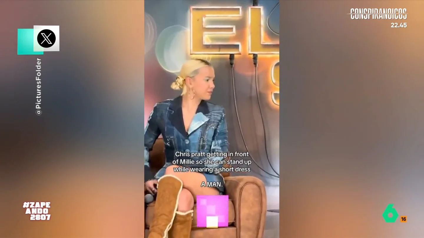 Así ha sido el gesto viral de Chris Pratt para evitar una situación incómoda a Millie Bobby Brown Su compañera de reparto se puso una minifalda durante la presentación de su nueva película, 'Estado Eléctrico' y el actor se puso frente a ella para evitar que, al levantarse, las cámaras captaran su ropa interior.