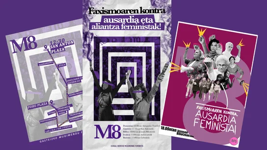 Algunos de los carteles de las manifestaciones del 8M en Euskadi en 2025 Algunos de los carteles de las manifestaciones del 8M en Euskadi en 2025