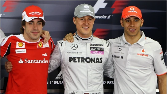 Fernando Alonso, Michael Schumacher y Lewis Hamilton Fernando Alonso, Michael Schumacher y Lewis Hamilton