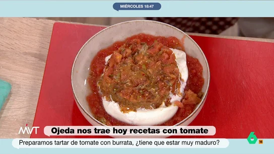 La receta de tartar de tomate y burrata del nutricionista Pablo Ojeda Paso a paso Aprende a cocinar una receta de tartar de tomate y burrata de la manera más saludable gracias a los consejos del experto en nutrición de Más Vale Tarde.