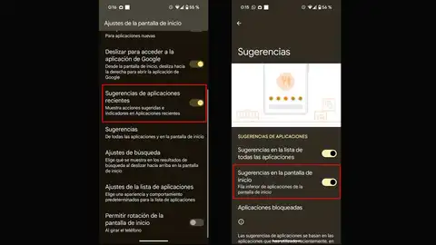 Sugerencias de aplicaciones recientes Sugerencias de aplicaciones recientes