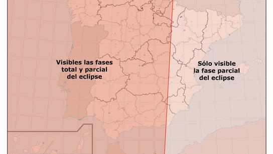 Dónde será visible el eclipse lunar desde España, en función de la zona geográfica Dónde será visible el eclipse lunar desde España, en función de la zona geográfica
