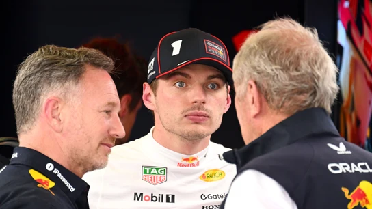 Christian Horner, Max Verstappen y Helmut Marko Christian Horner, Max Verstappen y Helmut Marko