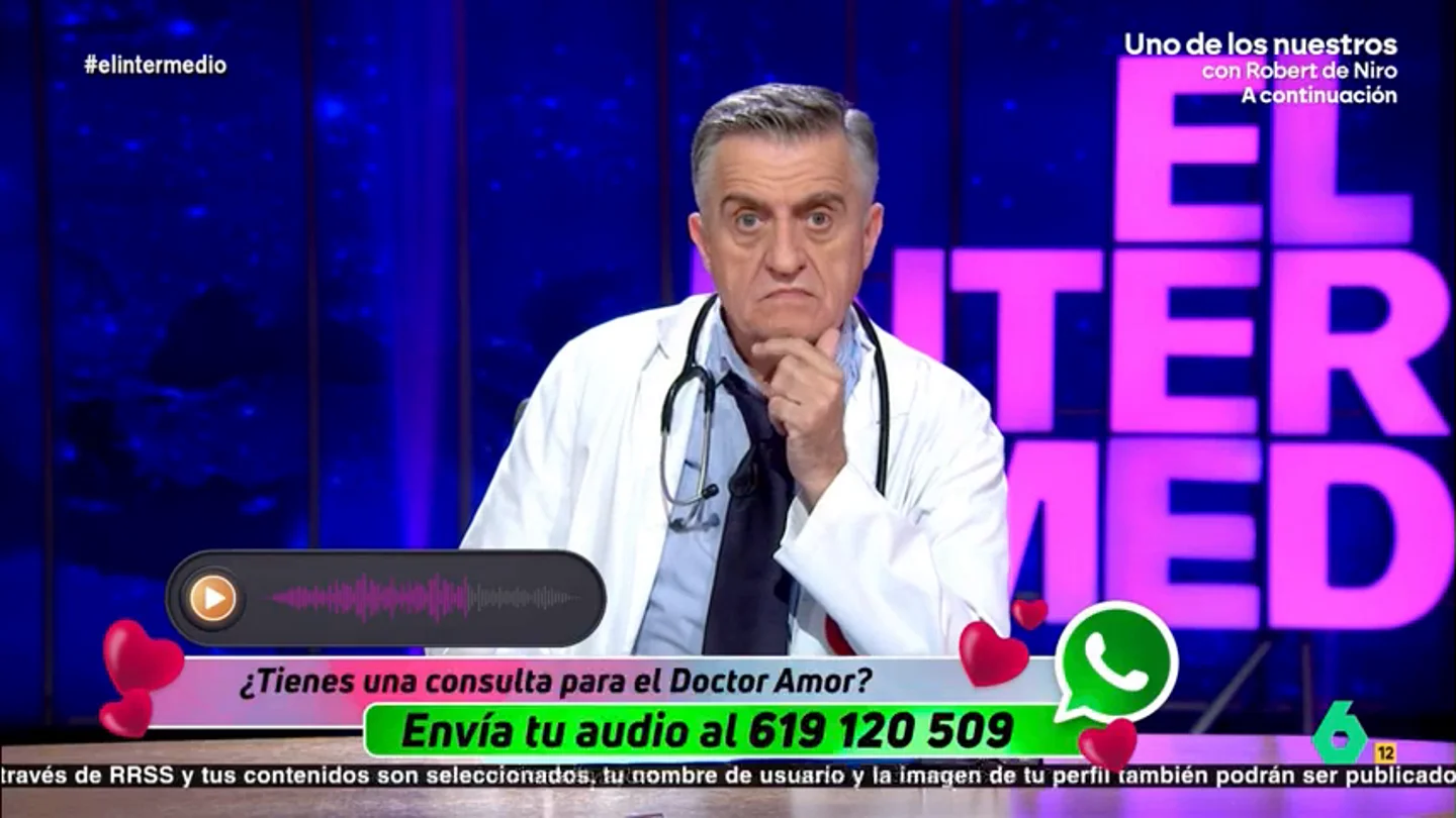 Wyoming 'indignado' con sus pacientes: "Joder, uno no habla y al otro no se le entiende una mierda" El doctor Amor vuelve a El Intermedio para resolver las dudas amorosas de los espectadores. En esta ocasión, un chico le cuenta que su novia cambia la cerradura de casa cada semana.