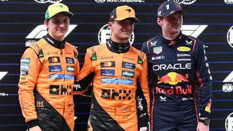 Oscar Piastri, Lando Norris y Max Verstappen tras la clasificación del Gran Premio de Australia Oscar Piastri, Lando Norris y Max Verstappen tras la clasificación del Gran Premio de Australia