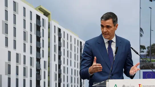 El presidente del Gobierno, Pedro Sánchez, durante la entrega de llaves de una promoción de VPO en Sevilla este lunes. El presidente del Gobierno, Pedro Sánchez, durante la entrega de llaves de una promoción de VPO en Sevilla este lunes.