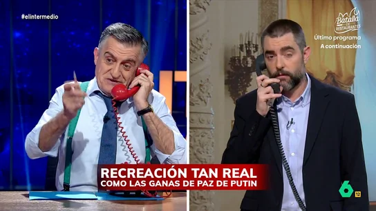 'Putin' pide a 'Trump' que le entregue a Woody Allen: "'Vicky, Cristina, Barcelona' es mala como para mandarle a un gulag" El Gran Wyoming y Dani Mateo se convierten en Donald Trump y Vladímir Putin para recrear la llamada entre los dos mandatarios y descubrir alguno de los temas de los que hablaron y que no se han publicado.