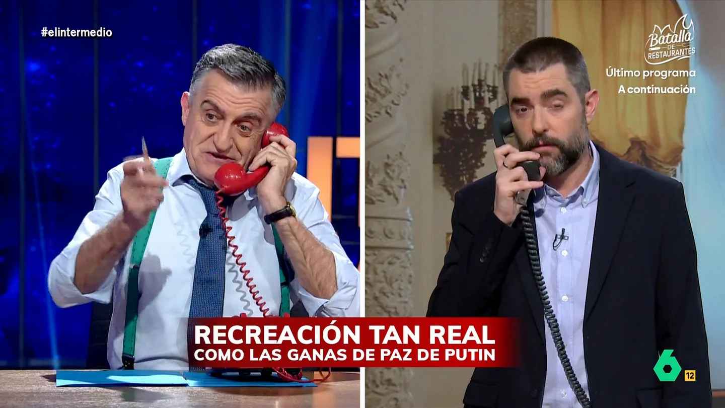 'Putin' pide a 'Trump' que le entregue a Woody Allen: "'Vicky, Cristina, Barcelona' es mala como para mandarle a un gulag" El Gran Wyoming y Dani Mateo se convierten en Donald Trump y Vladímir Putin para recrear la llamada entre los dos mandatarios y descubrir alguno de los temas de los que hablaron y que no se han publicado.