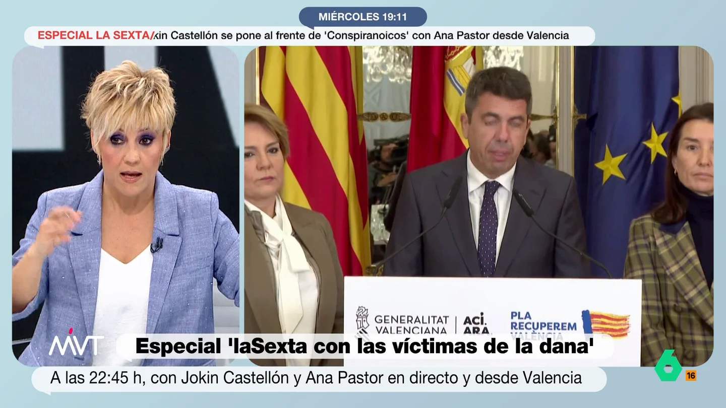 Cristina Pardo sentencia la ausencia de Carlos Mazón en las Fallas: "Ya no se esconde ni detrás del rey" Cristina Pardo analiza en este vídeo con Ana Pastor la ausencia de Carlos Mazón en los actos oficiales de las Fallas de Valencia, frente a la presencia del rey Felipe VI y su cercanía con las víctimas. "Está enseñando el camino", afirma.