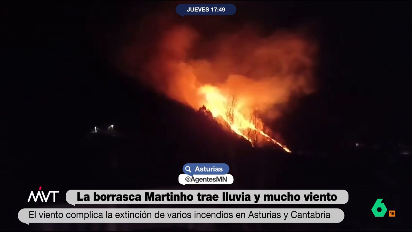 El viento agrava la lucha contra los incendios en Asturias y Cantabria