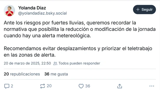 Post de BlueSky de Yolanda Díaz Post de BlueSky de Yolanda Díaz
