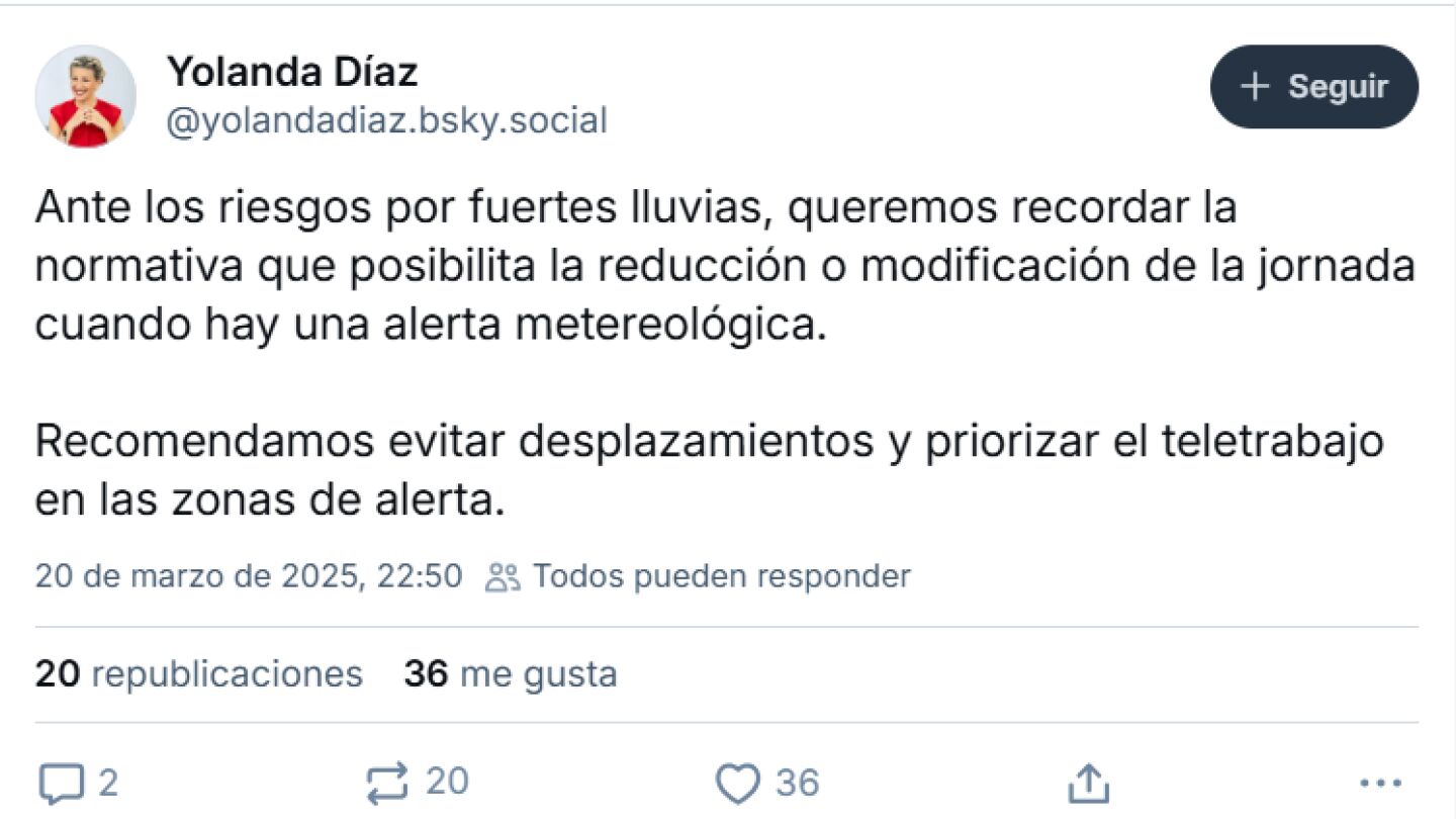 Post de BlueSky de Yolanda Díaz
