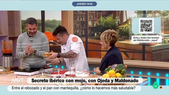 Pablo Ojeda y Carlos Maldonado se 'pelean' por culpa del sándwich de secreto: "El jueves no se miden las calorías" El chef ha preparado un plato que incluye ingredientes que aumentan mucho las calorías del plato. Aunque el nutricionista ha intentado dar alternativas más saludables, el cocinero ha sido muy claro: "No sería lo mismo".